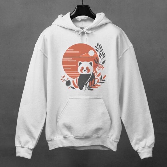 Red Panda Hoodie Cute Nature Graphic Sweatshirt With Sunset Design - Picture 5 of 5
